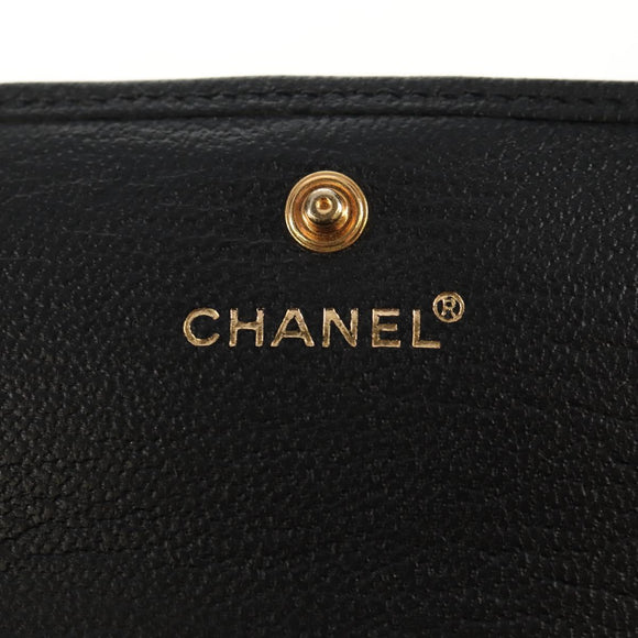 CHANEL Wallet Calf Skin Black Gold CC Auth am9909V