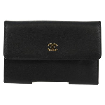 CHANEL Wallet Calf Skin Black Gold CC Auth am9909V - 0