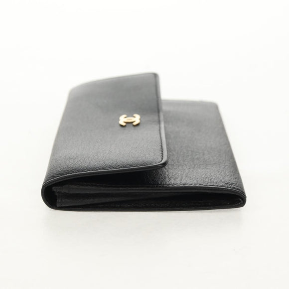 CHANEL Wallet Calf Skin Black Gold CC Auth am9909V