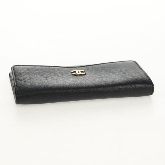 CHANEL Wallet Calf Skin Black Gold CC Auth am9909V