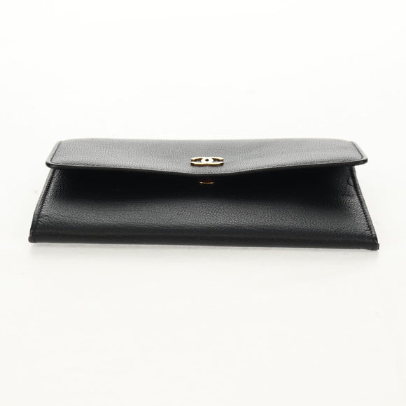 CHANEL Wallet Calf Skin Black Gold CC Auth am9909V