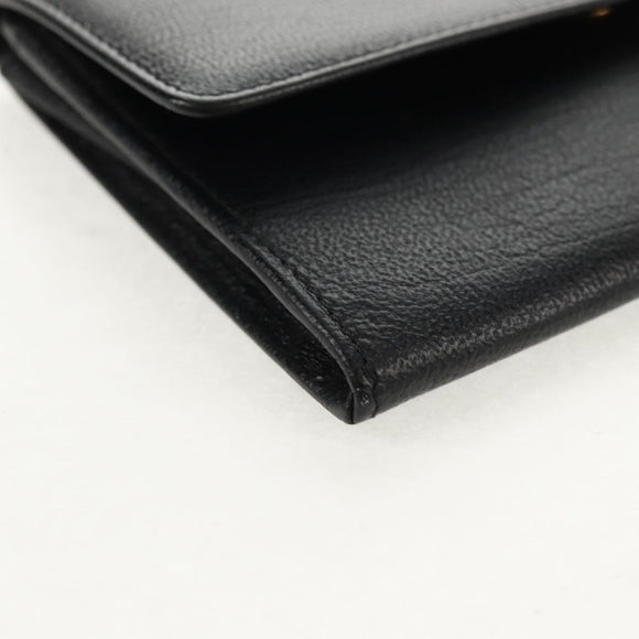 CHANEL Wallet Calf Skin Black Gold CC Auth am9909V