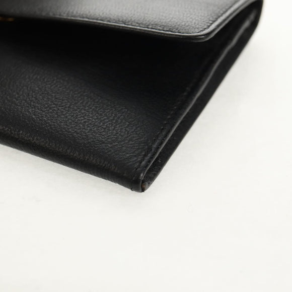 CHANEL Wallet Calf Skin Black Gold CC Auth am9909V