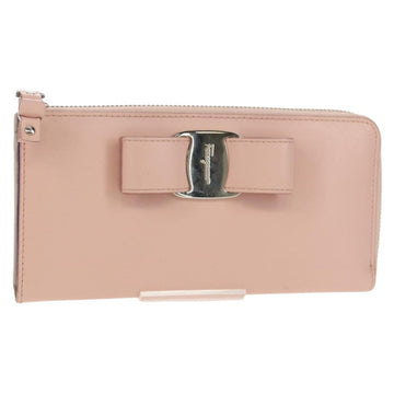 Salvatore Ferragamo Vala Long Wallet Leather Pink Silver Auth am9912V