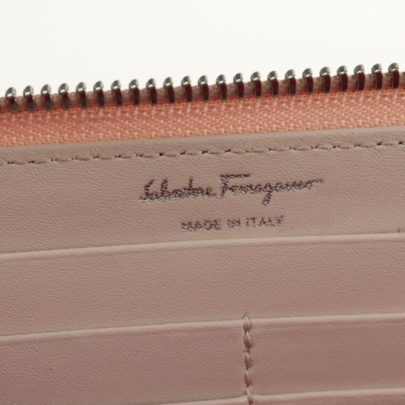 Salvatore Ferragamo Vala Long Wallet Leather Pink Silver Auth am9912V
