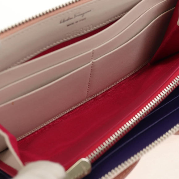 Salvatore Ferragamo Vala Long Wallet Leather Pink Silver Auth am9912V