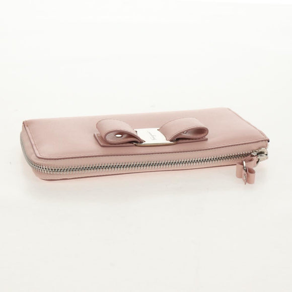 Salvatore Ferragamo Vala Long Wallet Leather Pink Silver Auth am9912V
