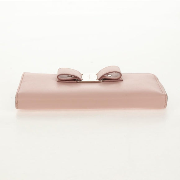 Salvatore Ferragamo Vala Long Wallet Leather Pink Silver Auth am9912V