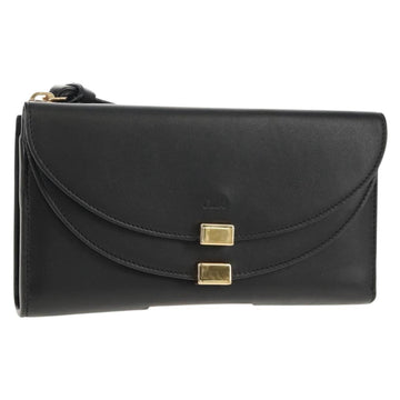 Chloe Long Wallet Leather Black Gold Auth am9913V