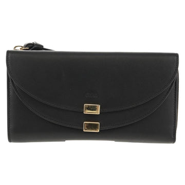 Chloe Long Wallet Leather Black Gold Auth am9913V - 0