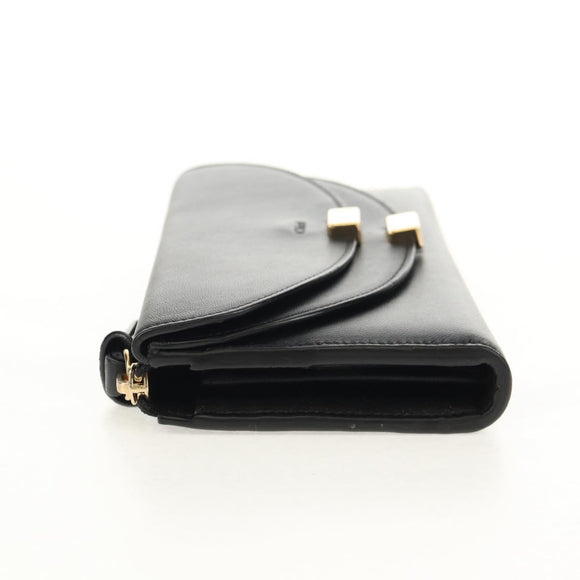 Chloe Long Wallet Leather Black Gold Auth am9913V