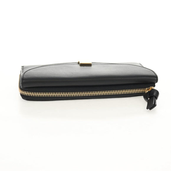 Chloe Long Wallet Leather Black Gold Auth am9913V