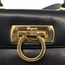 Salvatore Ferragamo Gancini Hand Bag Leather 2way Black Silver Auth am9914-16