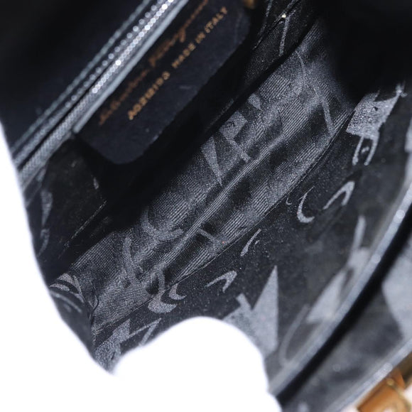 Salvatore Ferragamo Gancini Hand Bag Leather 2way Black Silver Auth am9914