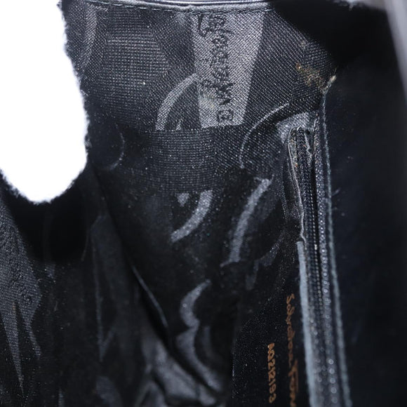 Salvatore Ferragamo Gancini Hand Bag Leather 2way Black Silver Auth am9914