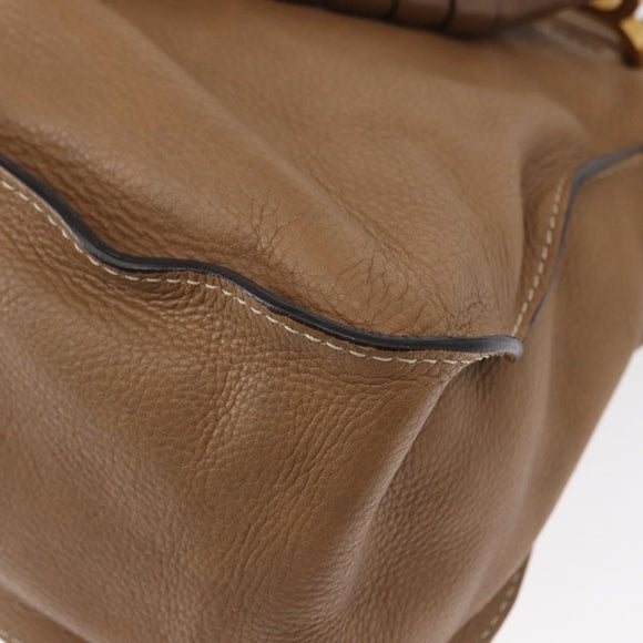 Chloe Marcie Hand Bag Leather Beige Gold Auth am9918