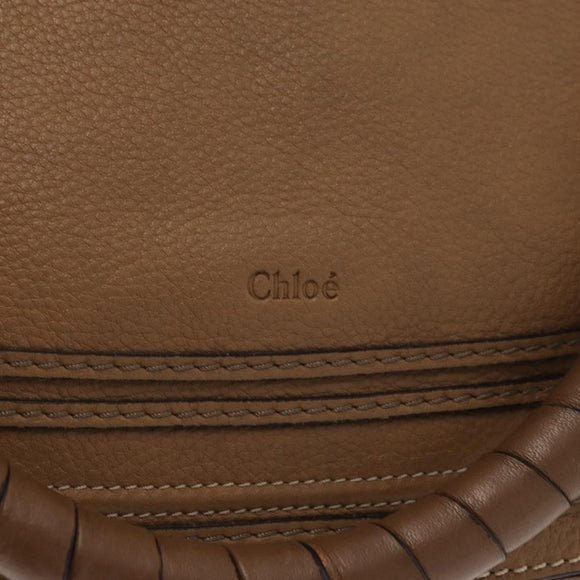 Chloe Marcie Hand Bag Leather Beige Gold Auth am9918