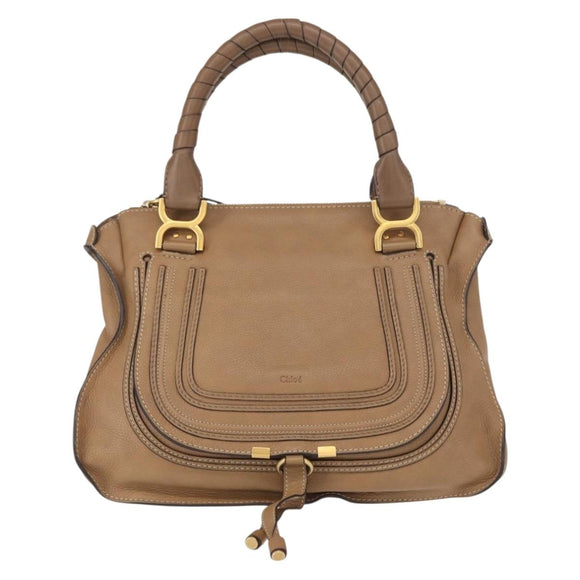 Chloe Marcie Hand Bag Leather Beige Gold Auth am9918