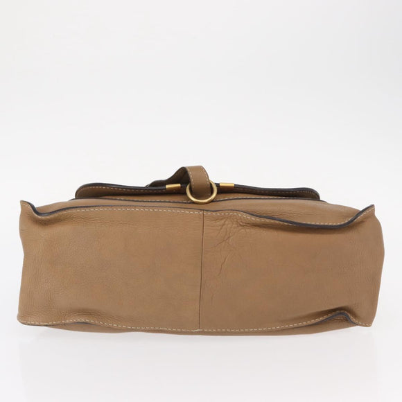 Chloe Marcie Hand Bag Leather Beige Gold Auth am9918