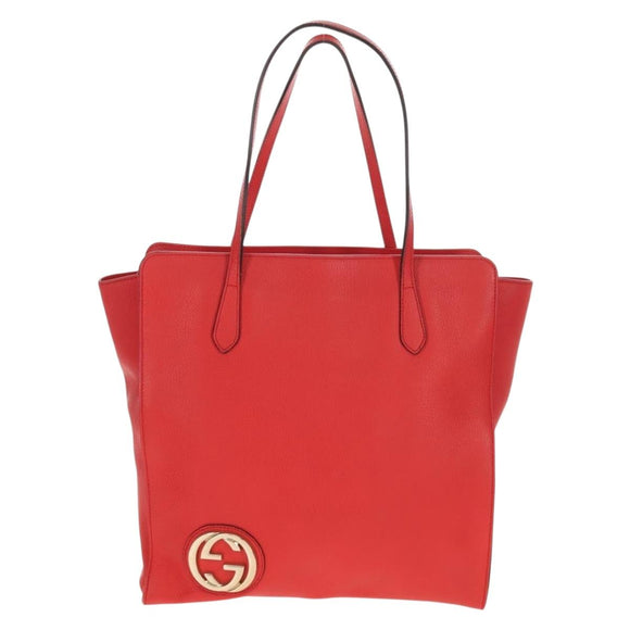 GUCCI Interlocking Tote Bag Leather Red Gold 353581 Auth am9922V