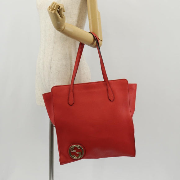 GUCCI Interlocking Tote Bag Leather Red Gold 353581 Auth am9922V