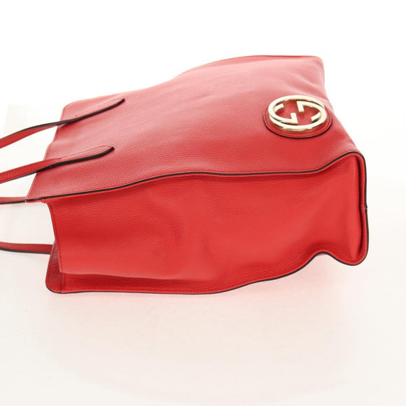 GUCCI Interlocking Tote Bag Leather Red Gold 353581 Auth am9922V