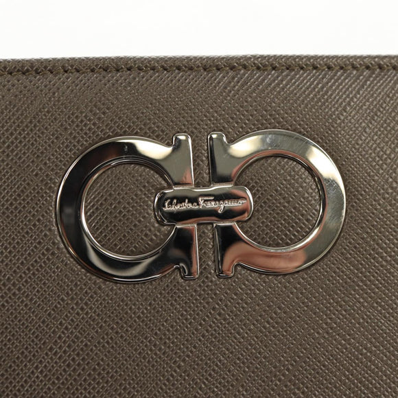 Salvatore Ferragamo Gancini Long Wallet Leather Silver Auth am9924V