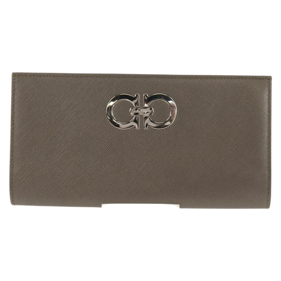 Salvatore Ferragamo Gancini Long Wallet Leather Silver Auth am9924V