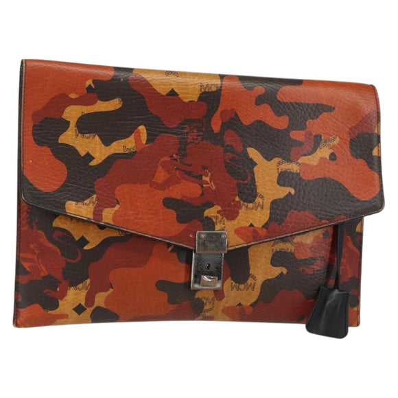 MCM Clutch Bag PVC Leather Brown Silver Auth am9925