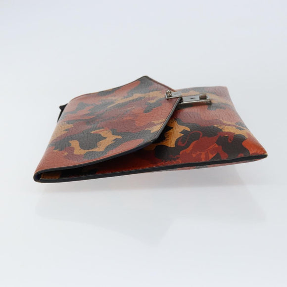 MCM Clutch Bag PVC Leather Brown Silver Auth am9925