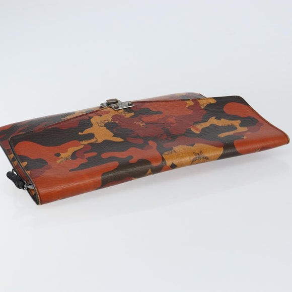 MCM Clutch Bag PVC Leather Brown Silver Auth am9925