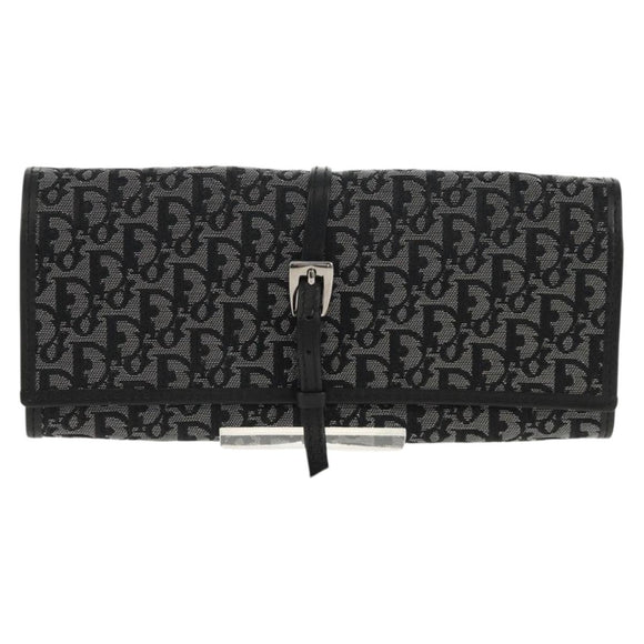 Christian Dior Trotter Canvas Jewelry Case Black Silver Auth am9927V