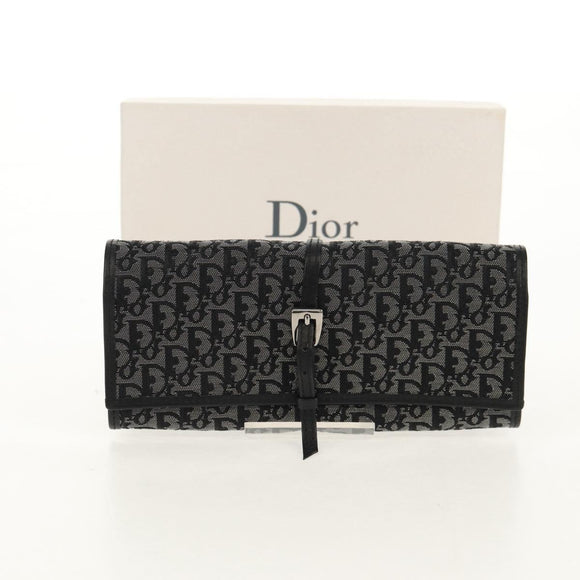 Christian Dior Trotter Canvas Jewelry Case Black Silver Auth am9927V