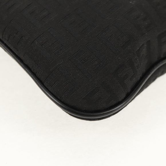 FENDI Zucchino Canvas Shoulder Bag Black Silver Auth am9929V