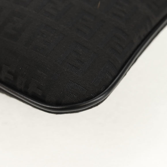 FENDI Zucchino Canvas Shoulder Bag Black Silver Auth am9929V