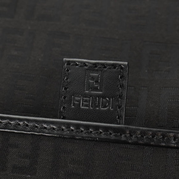 FENDI Zucchino Canvas Shoulder Bag Black Silver Auth am9929V