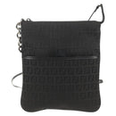 FENDI Zucchino Canvas Shoulder Bag Black Silver Auth am9929V-13