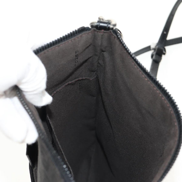 FENDI Zucchino Canvas Shoulder Bag Black Silver Auth am9929V