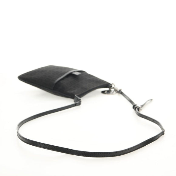 FENDI Zucchino Canvas Shoulder Bag Black Silver Auth am9929V