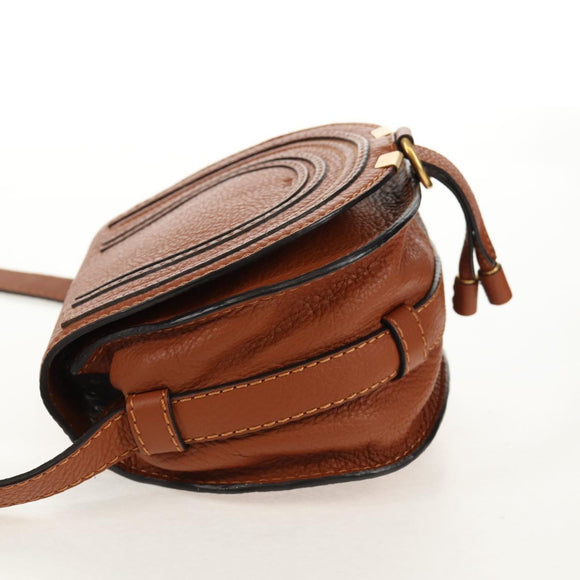 Chloe Marcie Small Saddle Bag Leather Brown Gold 01-13-62-65 Auth am9934M