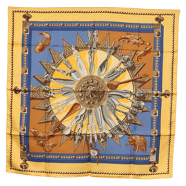 HERMES Carre 90 Scarf ""CUILLERS D'AFRIQUE"" Silk Yellow Auth am9940
