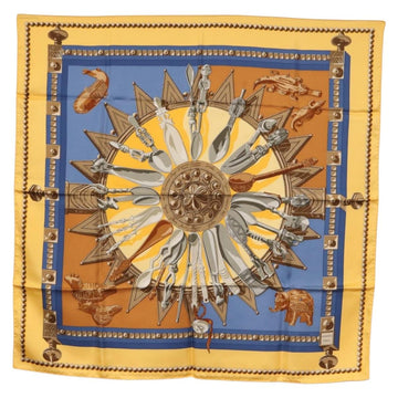 HERMES Carre 90 Scarf ""CUILLERS D'AFRIQUE"" Silk Yellow Auth am9940