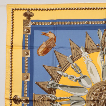 HERMES Carre 90 Scarf ""CUILLERS D'AFRIQUE"" Silk Yellow Auth am9940 - 0