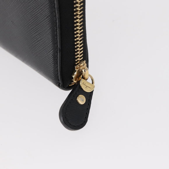 Salvatore Ferragamo Gancini Long Wallet Leather Black Gold Auth am9941