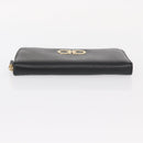 Salvatore Ferragamo Gancini Long Wallet Leather Black Gold Auth am9941-7