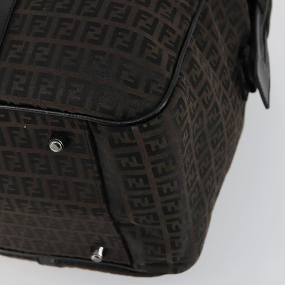 FENDI Zucchino Canvas Boston Bag Brown Black Auth am9942