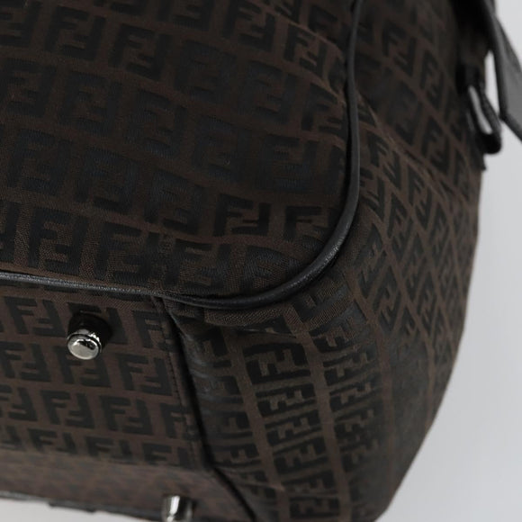 FENDI Zucchino Canvas Boston Bag Brown Black Auth am9942