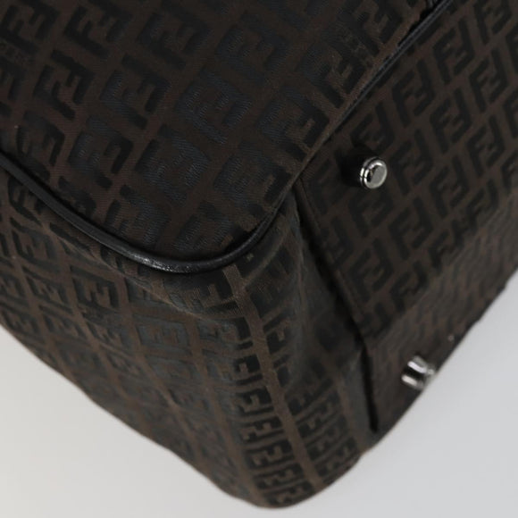FENDI Zucchino Canvas Boston Bag Brown Black Auth am9942