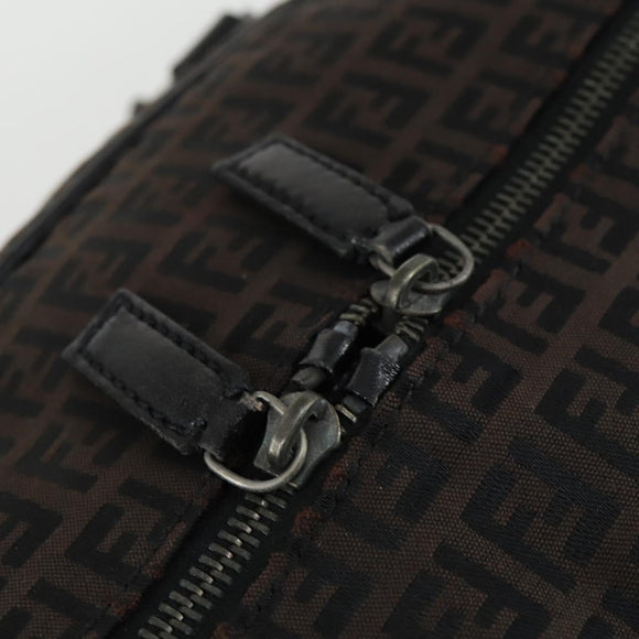 FENDI Zucchino Canvas Boston Bag Brown Black Auth am9942
