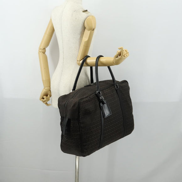 FENDI Zucchino Canvas Boston Bag Brown Black Auth am9942
